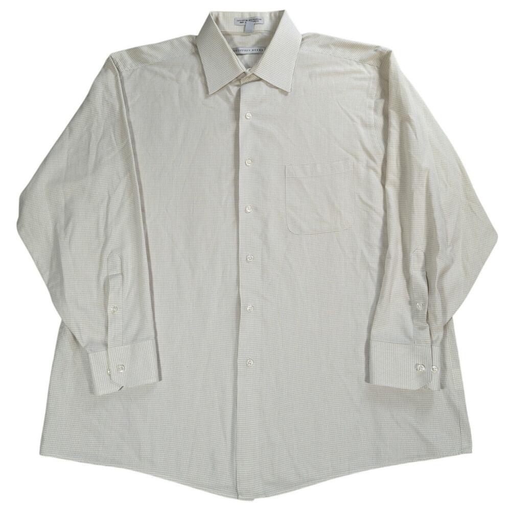 Geoffrey Beene Wrinkle Free Dress Shirt Beige Check Long Sleeve XL 17 32/33